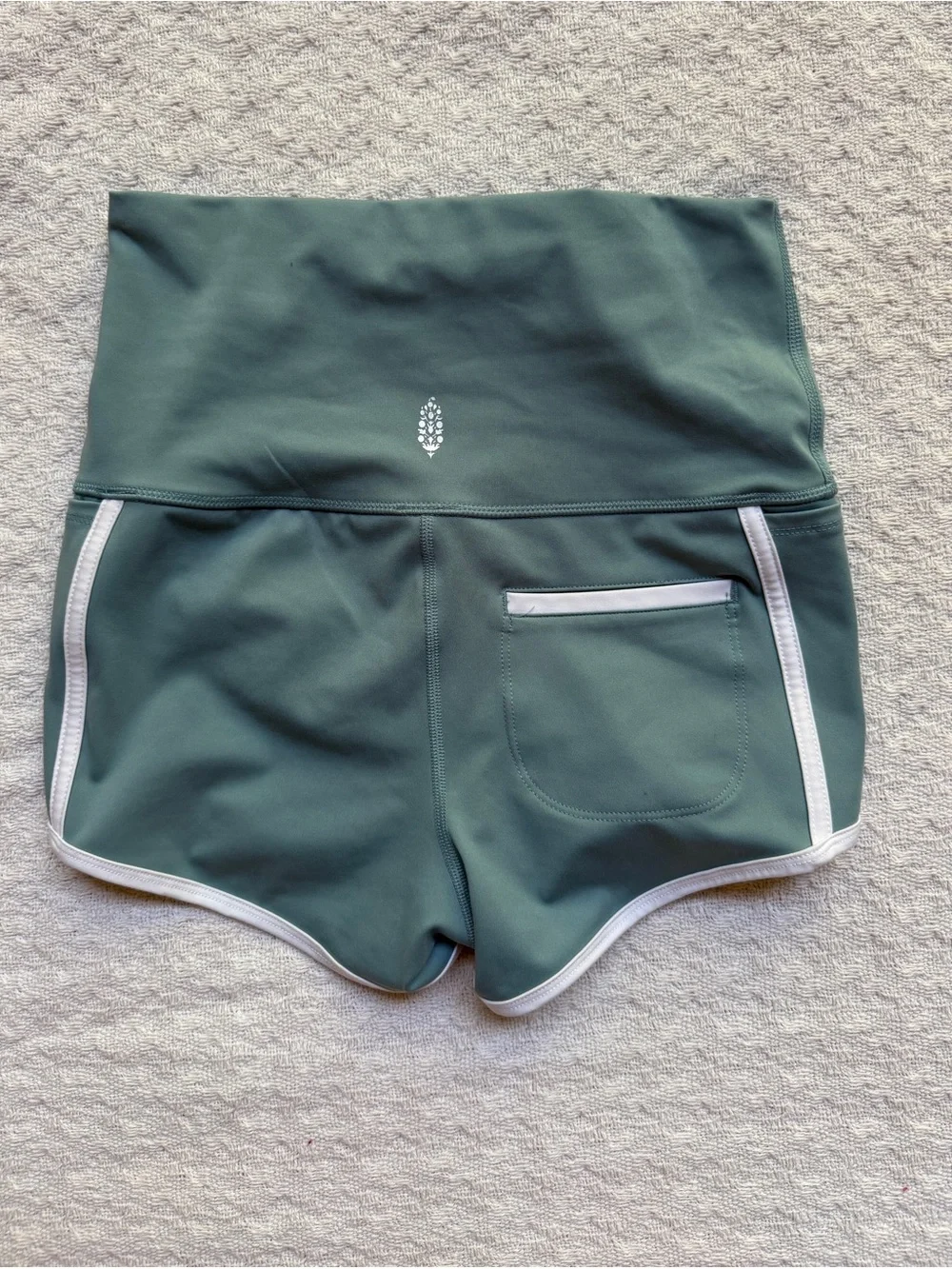 Free People Women’s High-Waist Green/blue Athletic Shorts with Contrast Trim